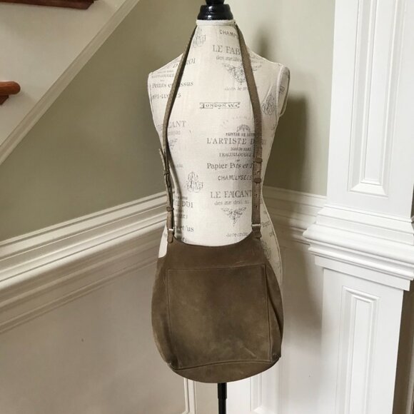 The ROW Sideby Suede Shoulder Messenger Saddle Bag Purse Womens Sage Crossbody - Picture 14 of 16